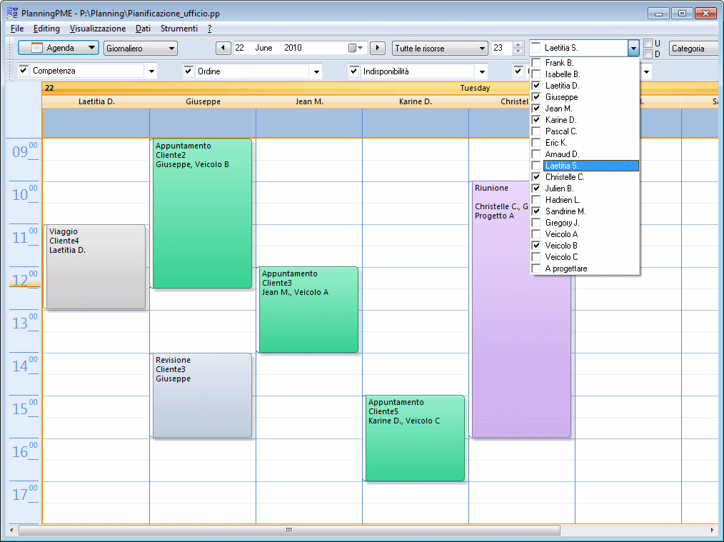 Seleziona quali risorse visualizzare sull’Agenda