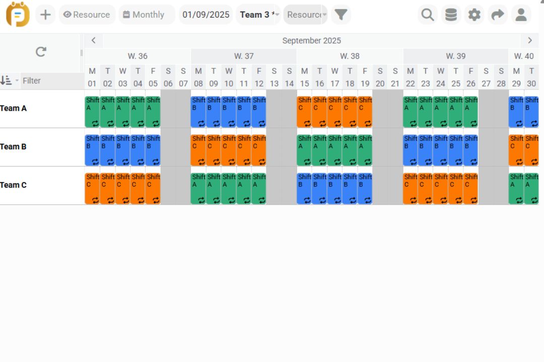 Modello di pianificazione rotativa su tre turni con PlanningPME