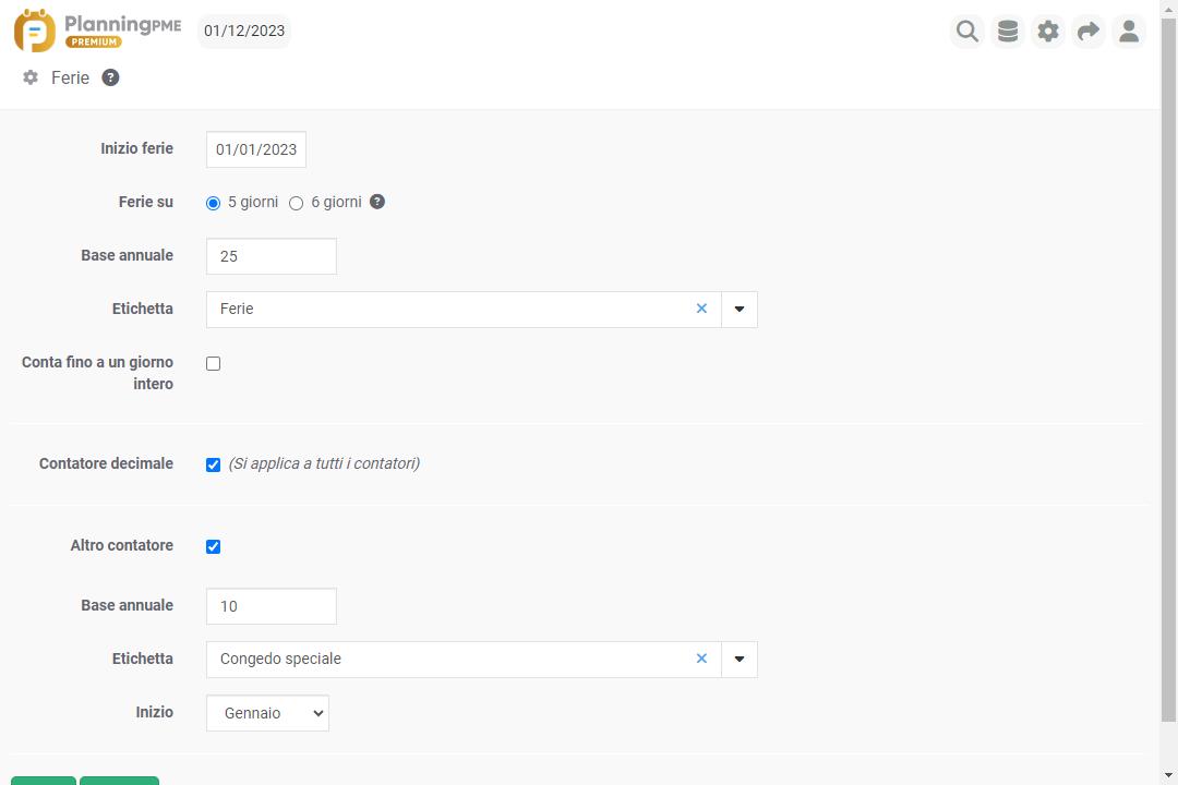 Impostazione delle ferie