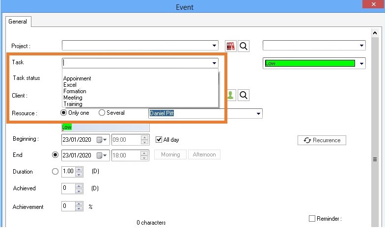 Personalizzazione dela lista attivit per reparto