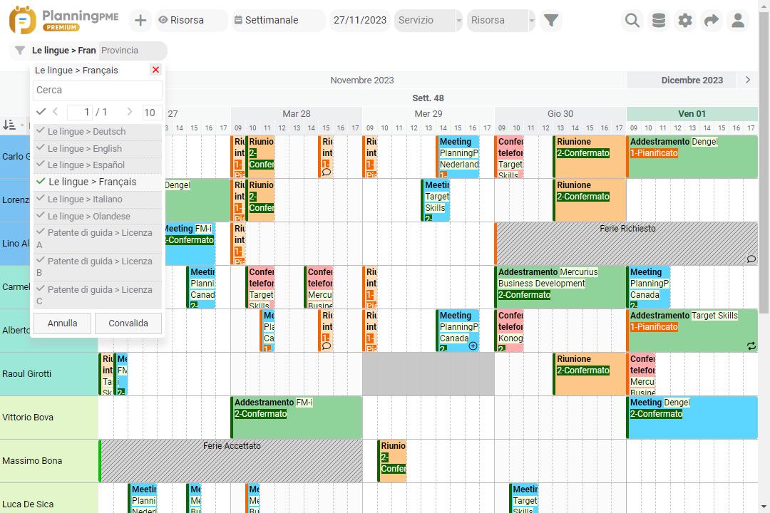 Filtri del planning