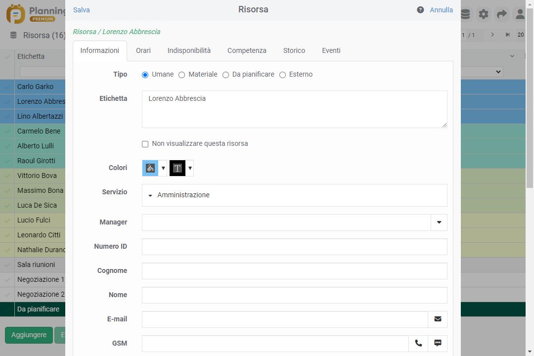 Gestione del personale nel planning