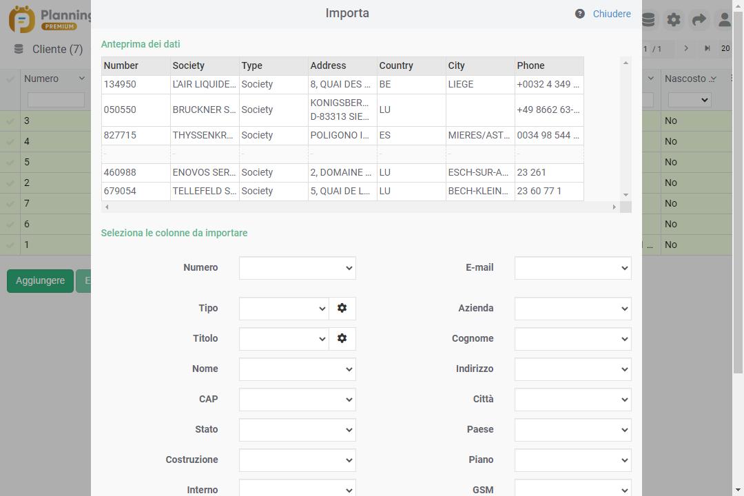 Importazione di clienti