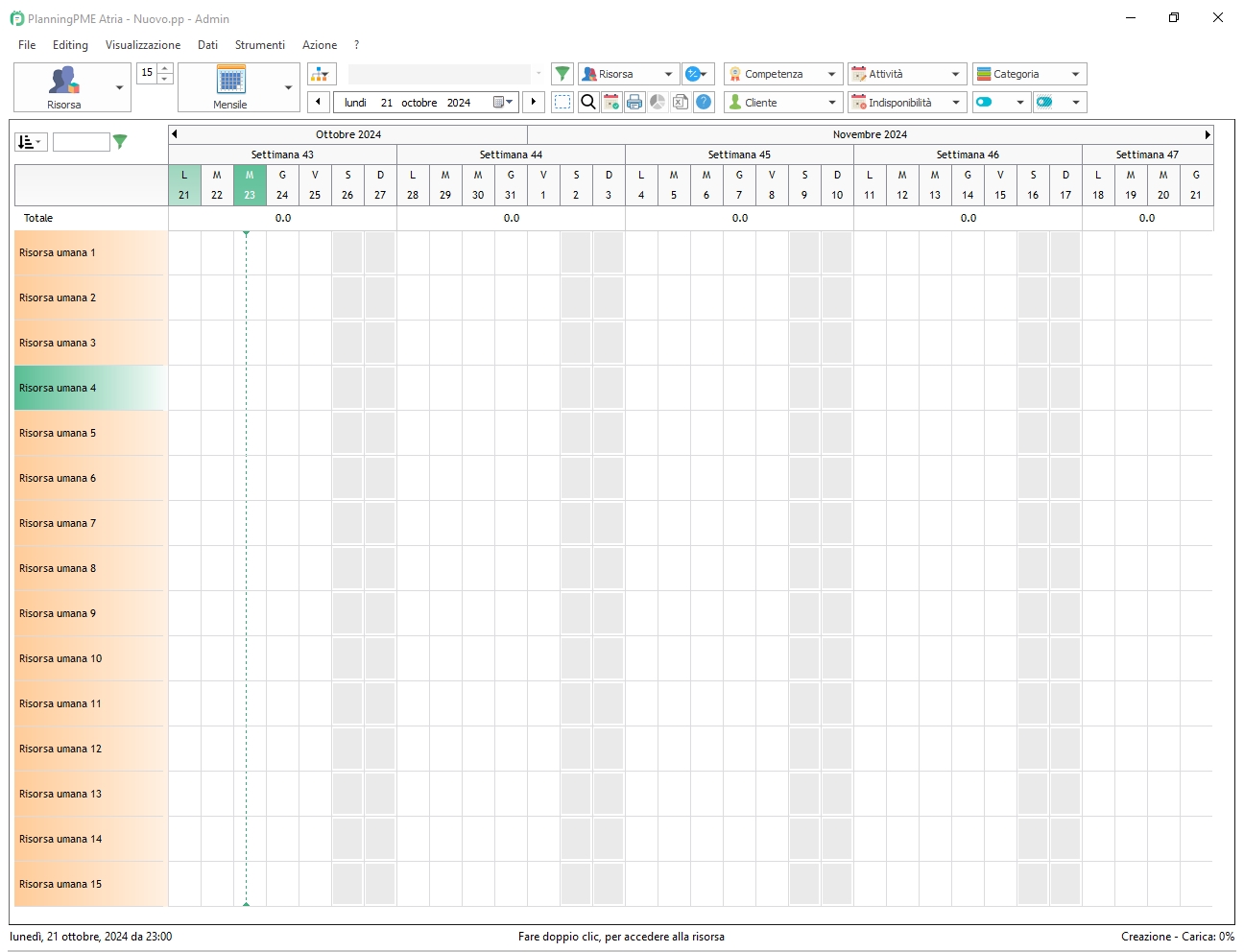 Crea il tuo planning da una schedulazione vuota