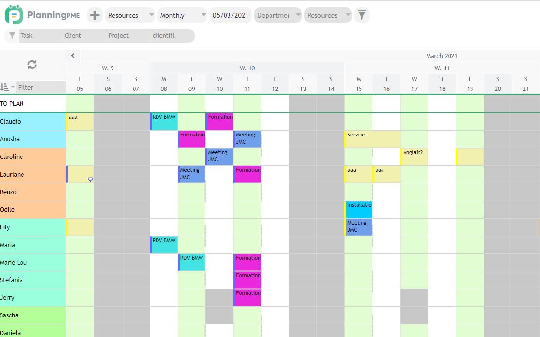 Personalizzate i colori delle colonne del planning