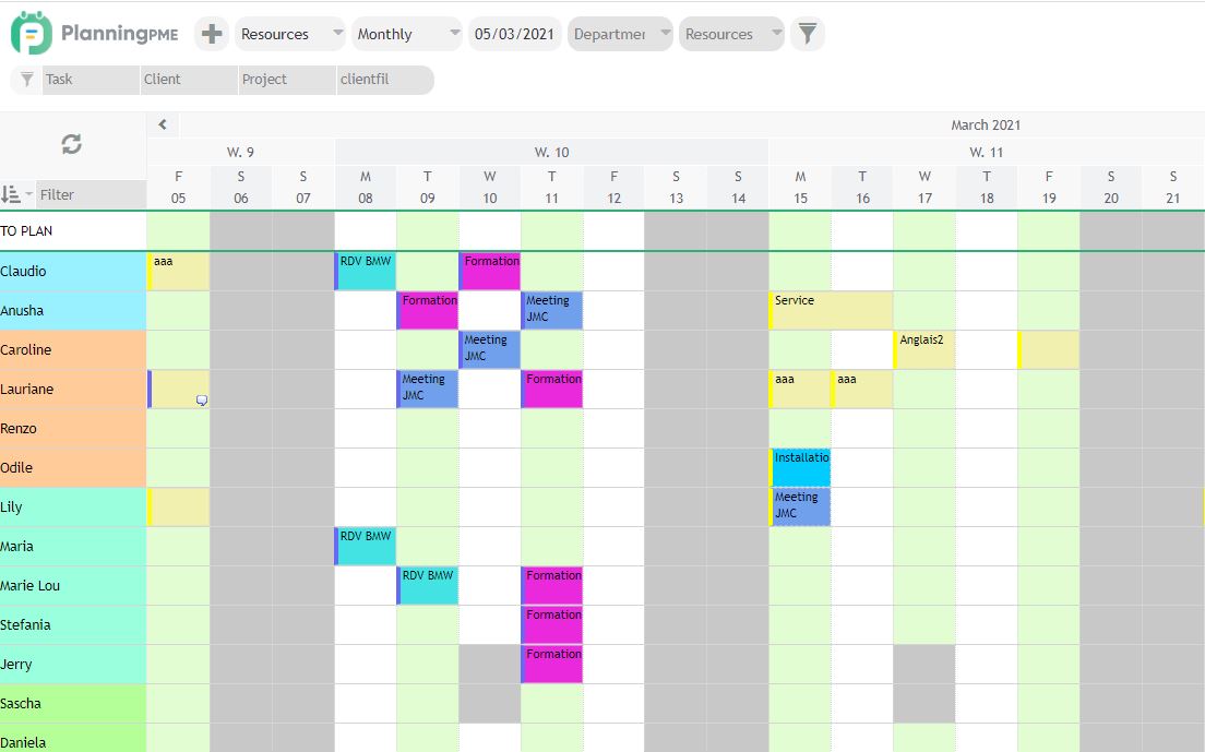 Personalizza i colori delle colonne del calendario di pianificazione