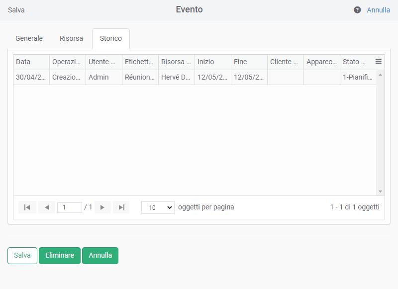 Storico degli eventi
